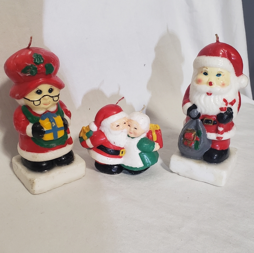 Vintage Candle Gram Christmas Candles Santa & Mrs. Claus Set of 3